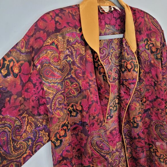 Victoria's Secret Robe Gold Tag Sheer Maroon Paisley Gold Cover-Up One Size O/S - Picture 3 of 12